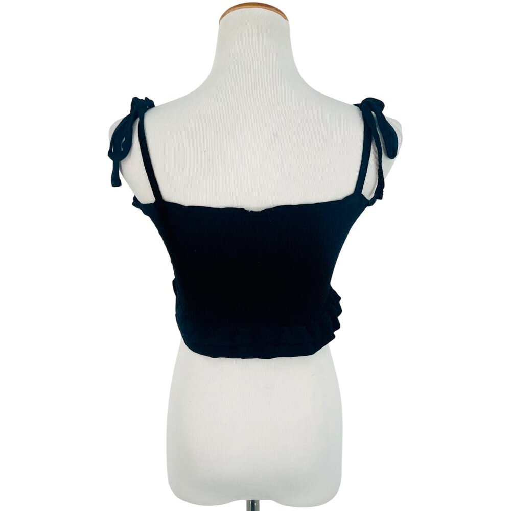 Garage Black Smocked Tie Straps & Ruffled Hem Crop Top - Picture 8 of 14